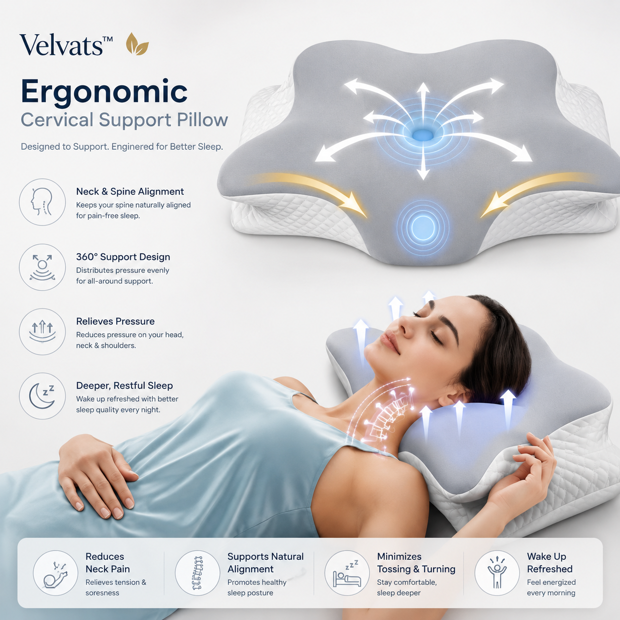 Velvats™  Ergonomic Cervical Support Pillow
